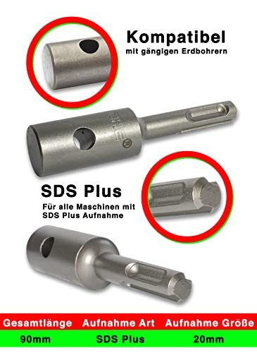 WERHE Profi Adapter für Erdbohrer passend für SDS Plus Bohrmaschine Akkubohrmaschine Akkuschrauber Pfahlbohrer Mit Schnell FlügelBolzen aus hochwertigem Federstahl - Image 10