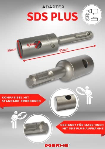 WERHE Profi Erdbohrer Adapter Set passend für SDS Plus Bohrhammer Pfahlbohrer und auch für SDS Max Akkubohrmaschine Mit 2tlg. Bolzen aus hochwertigem Federstahl - Image 10