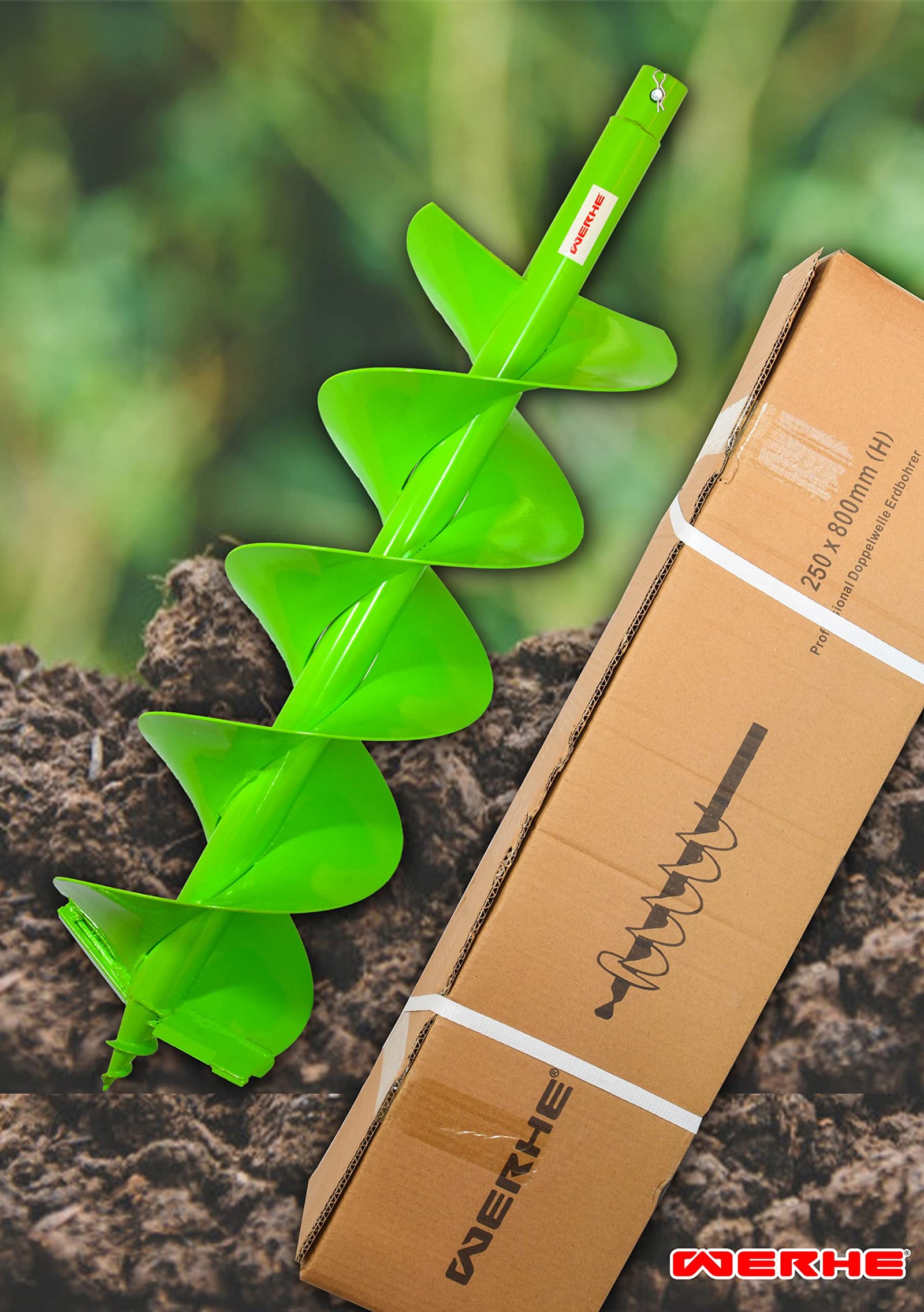 WERHE® Profi Bohrer Starker Stahl, Erdbohrer für bohrmaschine 250 mm Doppel-Welle extrem robust - Pfahlbohrer Brunnenbohrer präzise Bohrspitze. - Image 2